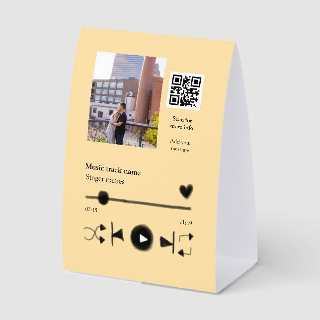 Music player personalized couple love q r code tex tischaufsteller  (Vorderseite)