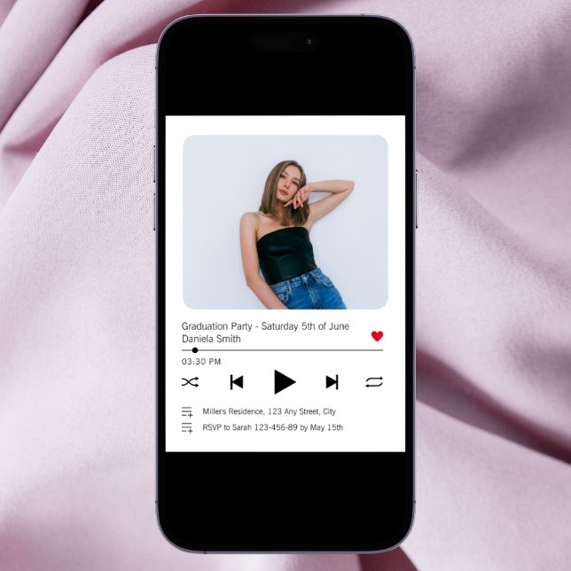 Music Player Song Modernes Foto Abschluss 2024 Einladung (Music Player Song Modern Photo Graduation 2024 Invitation)