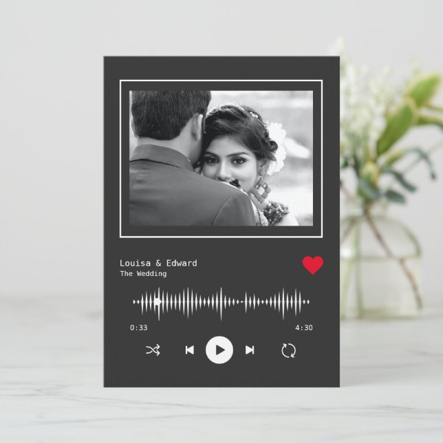 Music Player Wedding Einladung (Stehend Vorderseite)