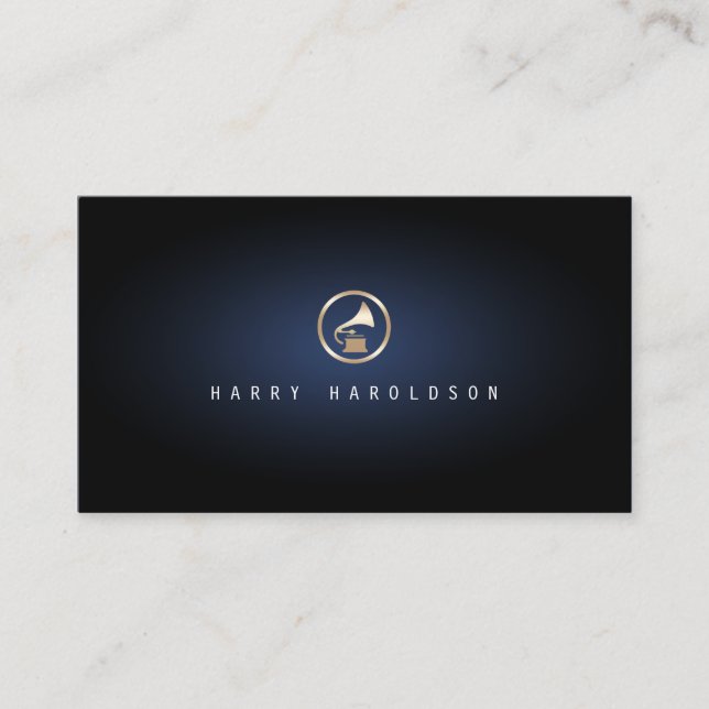 Music Producer Gramophone Icon Blue Glow Music Visitenkarte (Vorderseite)