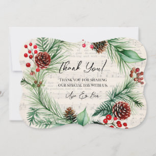 Music Red Berry Wreath Wedding Danke Card