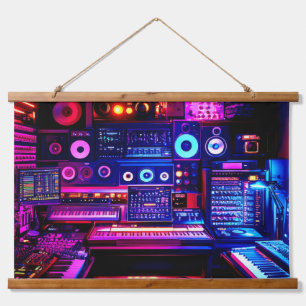 Music Studio Wandteppich Mit Holzrahmen