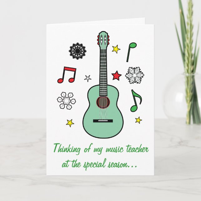 Music Teacher Carte de vacances Guitare et notes (Devant)