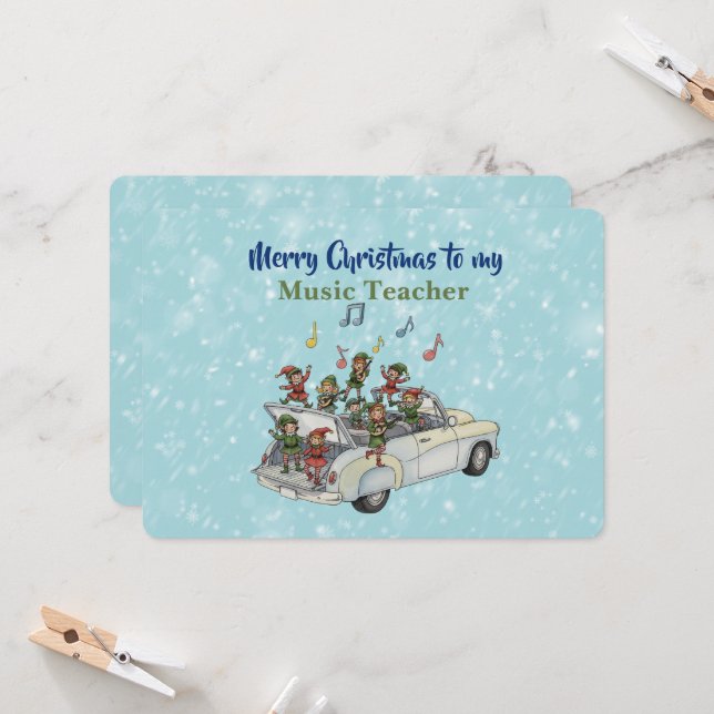 Music Teacher Elf Christmas Card Karte (Vorderseite/Rückseite Beispiel)