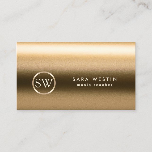 Music Teacher Gold Textil Monogram Business Card Visitenkarte (Vorderseite)