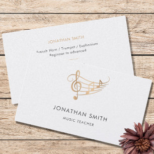 Music Teacher Gold Treble Clef Modernes Weiß Visitenkarte