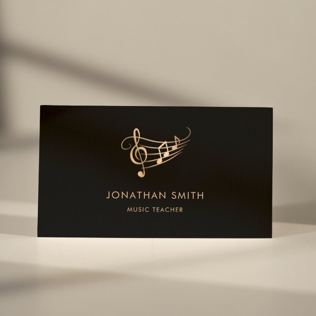Music Teacher Gold Wavy Stave Elegant Visitenkarte (Von Creator hochgeladen)