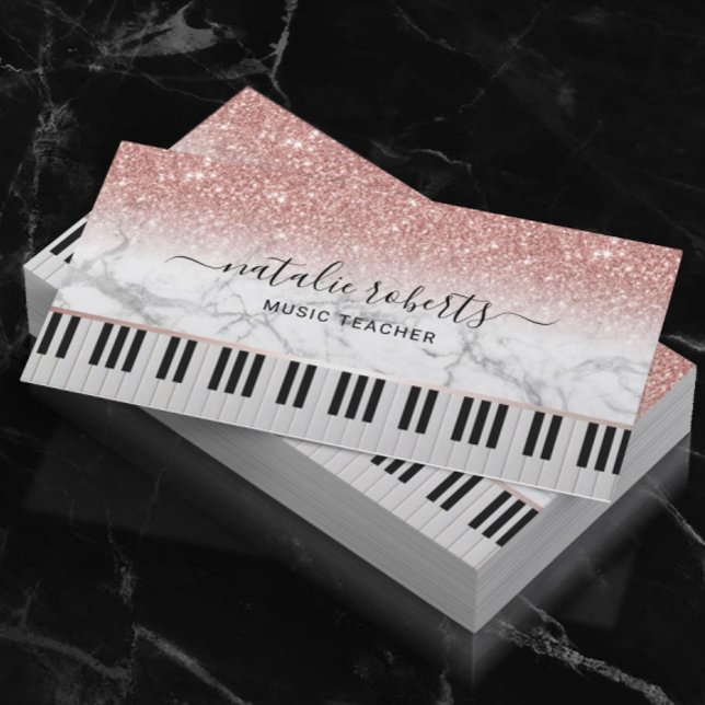 Music Teacher Marble Rose Gold Glitzer Piano Keys Visitenkarte (Von Creator hochgeladen)