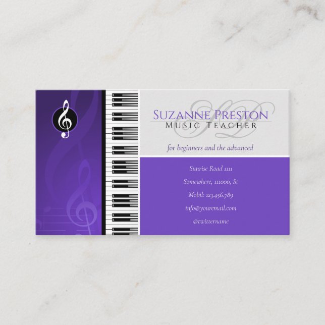 Music Teacher | Piano Keys Purple Visitenkarte (Vorderseite)
