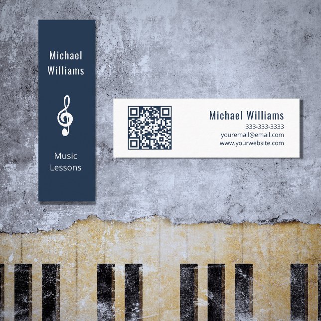 Music Teacher QR-Code Treble Clef Blue Mini Visitenkarte (Von Creator hochgeladen)