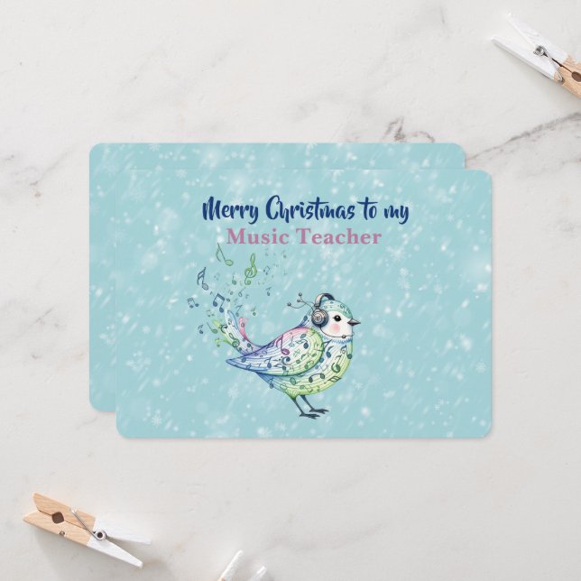 Music Teacher Singing Bird Christmas Card Karte (Vorderseite/Rückseite Beispiel)