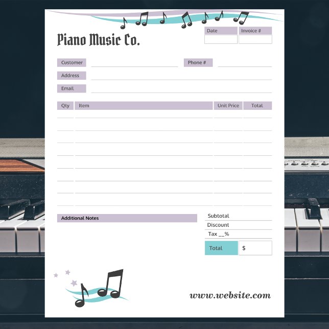 Music Teacher Theme Order Form/Invoice Notepad Notizblock (Von Creator hochgeladen)
