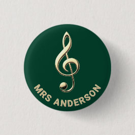 Music Teacher Treble Clef Green Personalized Name Button