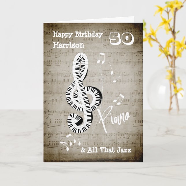 Music Themed Happy Geburtstag Personalisiert Karte (Gelbe Blume)