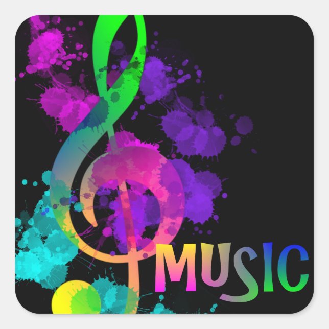 Music Themed Rainbow Treble Clef Quadratischer Aufkleber (Vorderseite)