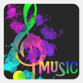 Music Themed Rainbow Treble Clef Quadratischer Aufkleber