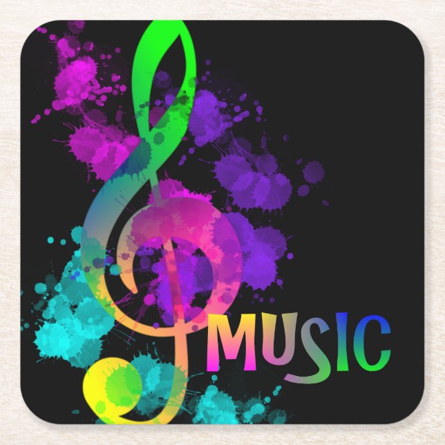Music Themed Rainbow Treble Clef Rechteckiger Pappuntersetzer (Vorderseite)