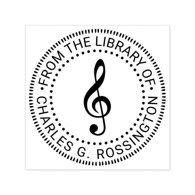 Music Treble Clef G Clef Round Library Name Permastempel (Design)