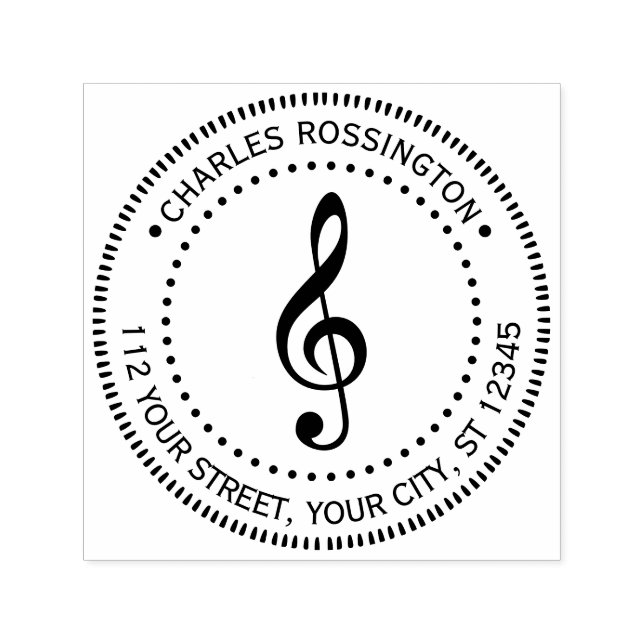 Music Treble Clef G Clef Round Name Rücksendeadres Permastempel (Design)
