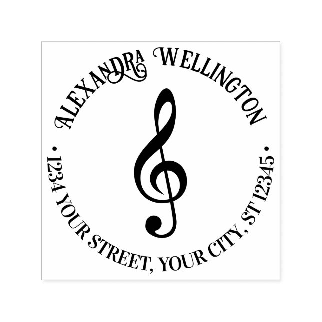 Music Treble Clef G Clef Round Name Rücksendeadres Permastempel (Design)