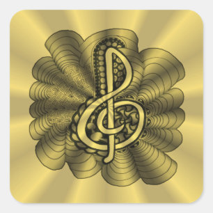 Music Treble Clef Gold Metallic Art Quadratischer Aufkleber