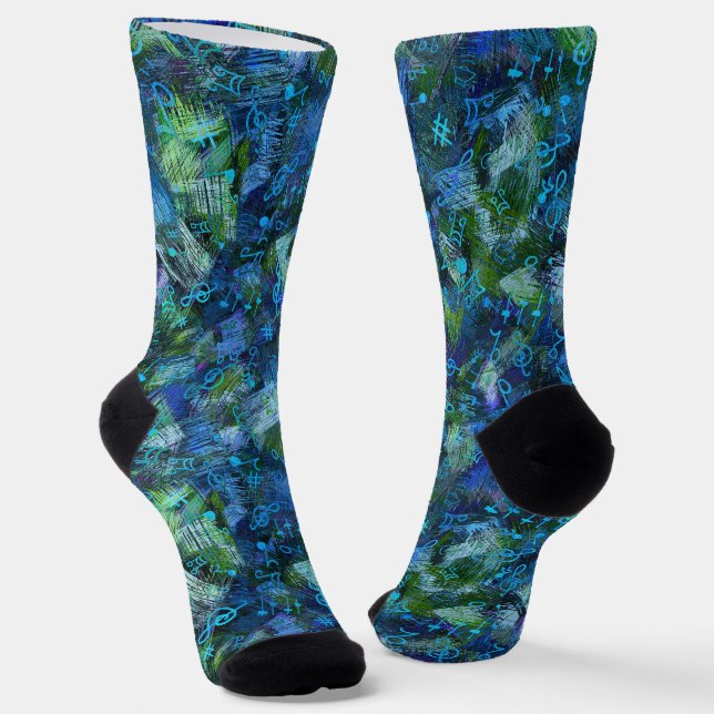 Music Treble Clef und Notes Abstraktes Muster Socken (Gewinkelt)