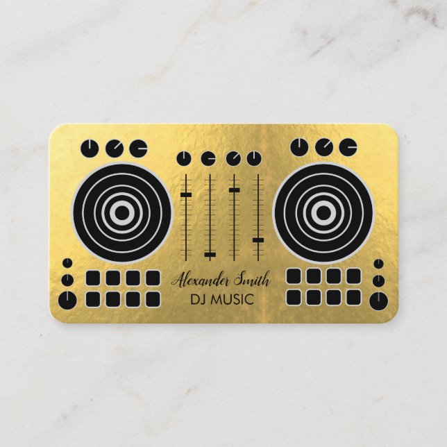 Music Turntable Black and Gold White DJ Player Visitenkarte (Vorderseite)