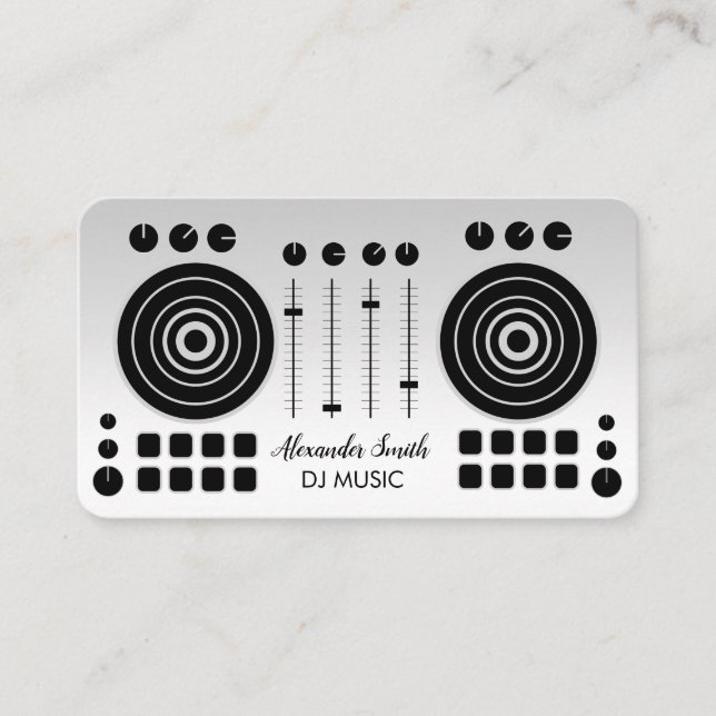 Music Turntable Black and Silver White DJ Player  Visitenkarte (Vorderseite)