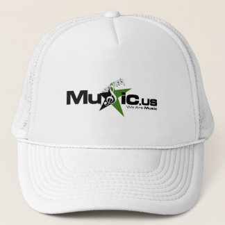 Music.us weißer Hut - schwarzes grünes Logo Truckerkappe