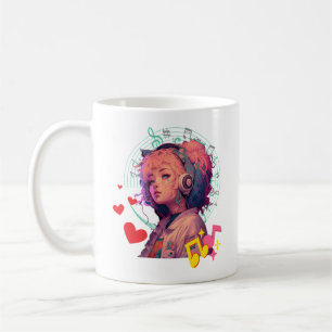 Music Vibes Only Coffee Tasse - Kawaii Anime Girl