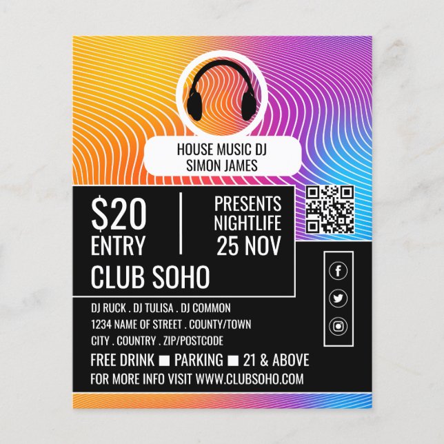 Music-Wave-Logo für das Headphone, Berufliche DJ-W Flyer (Vorne)