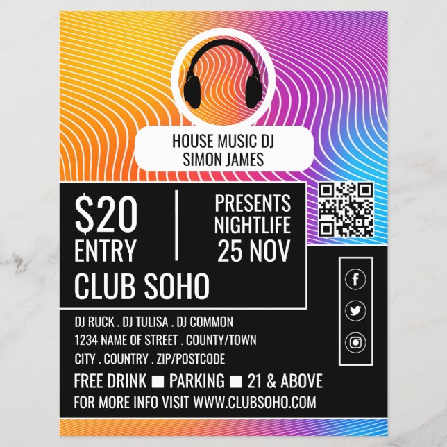 Music-Wave-Logo für das Headphone, Berufliche DJ-W Flyer (Vorne)