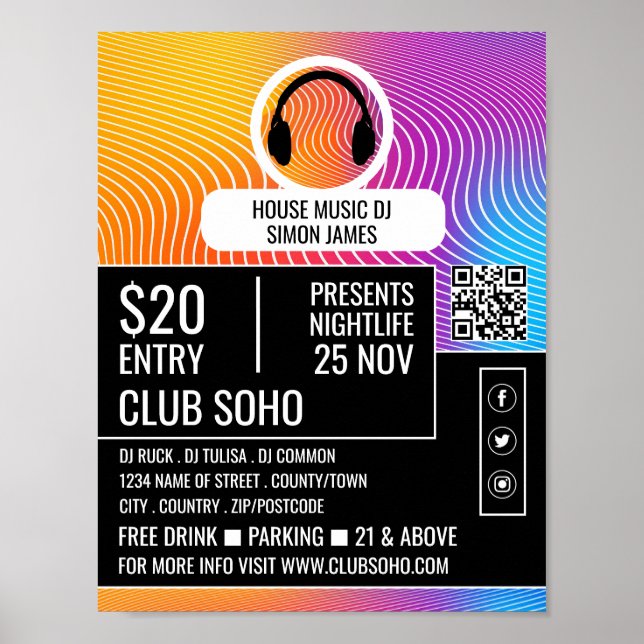 Music-Wave-Logo für das Headphone, Berufliche DJ-W Poster (Vorne)