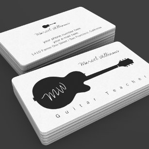 Music White Business Card mit schwarz. Gitarre Visitenkarte
