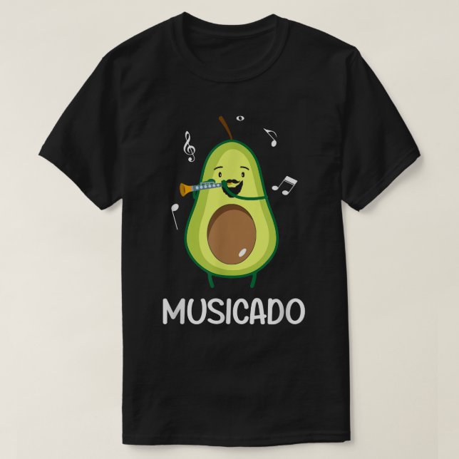 Musicado Avocado, der den Klarinettenmusikspielspa T-Shirt (Design vorne)