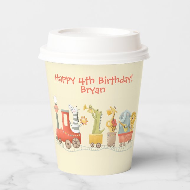 Musical Animal Train Birthday Pappbecher (Vorderseite)