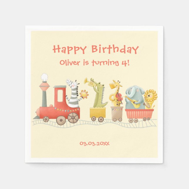 Musical Animal Train Birthday Serviette (Vorderseite)