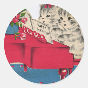 Musical Birthday Kittens Runder Aufkleber