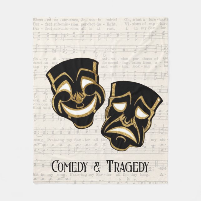 Musical Black & Gold Comedy und Tragedy Fleecedecke (Vorderseite)