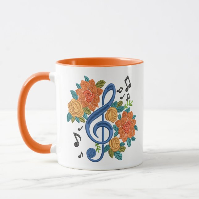 Musical Blue Clef Musiknote Blumendesign Orange Tasse (Links)