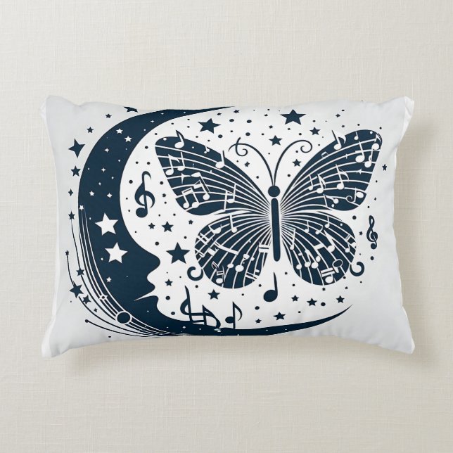 Musical Butterfly with Moon - Einzigartig Dekokissen (Vorderseite)