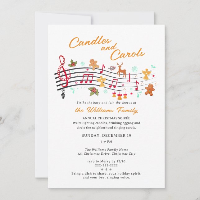 Musical Candles & Carols Festive Family Christmas Einladung (Vorderseite)
