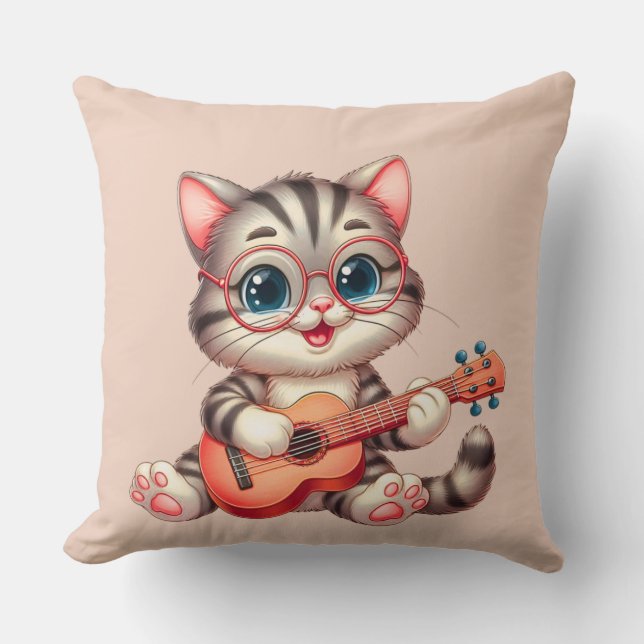 Musical Cat Funny Clipart Throw Pillow for Kids Kissen (Vorderseite)