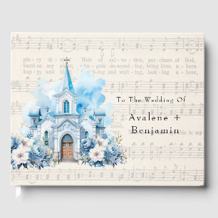 Musical Dusty Blue Peony Church Wedding Gästebuch