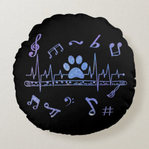 Musical Flute with Paw Prints Rundes Kissen