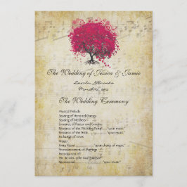 Musical Fuchsia Heart Leaf Tree Wedding Program Programm