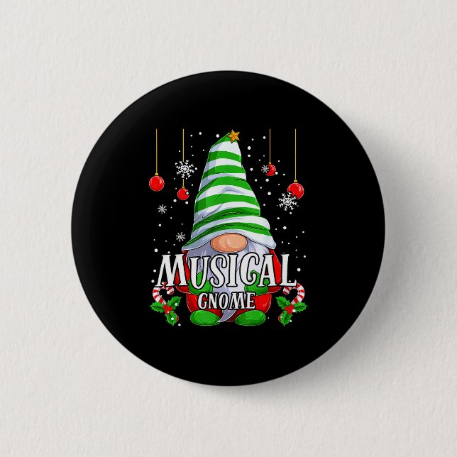 Musical Gnome Christmas Pajamas Matching Family Gr Button (Vorderseite)