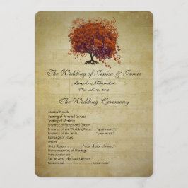 Musical Gold Dark Coral Heart Tree Wedding Program Programm