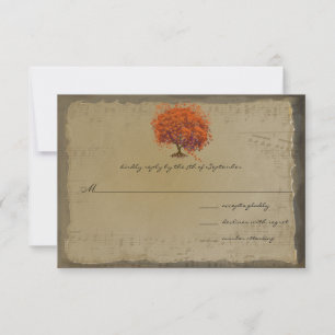Musical Gold Orange Plum Heart Leaf Tree Hochzeite RSVP Karte