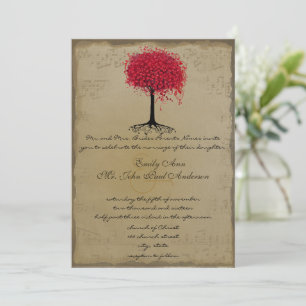 Musical Gold Red Heart Leaf Tree Wedding Einladung